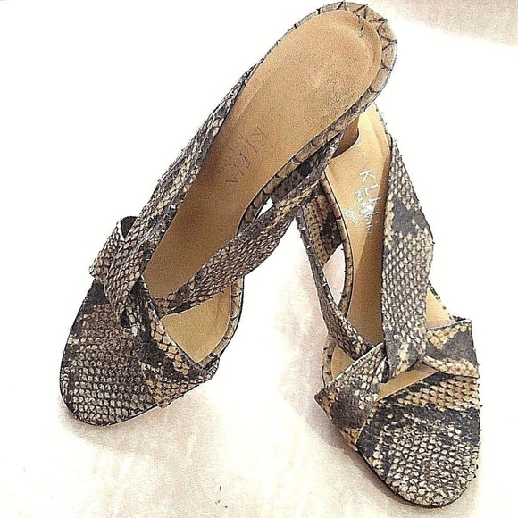 Anne Klein Shoes - ANNE KLEIN Women's Snakeskin Open-Toe Heel Mules
